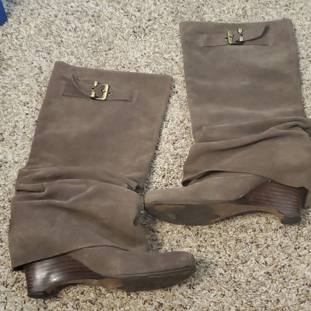 Naughty Monkey Suede Wedge knee high boots